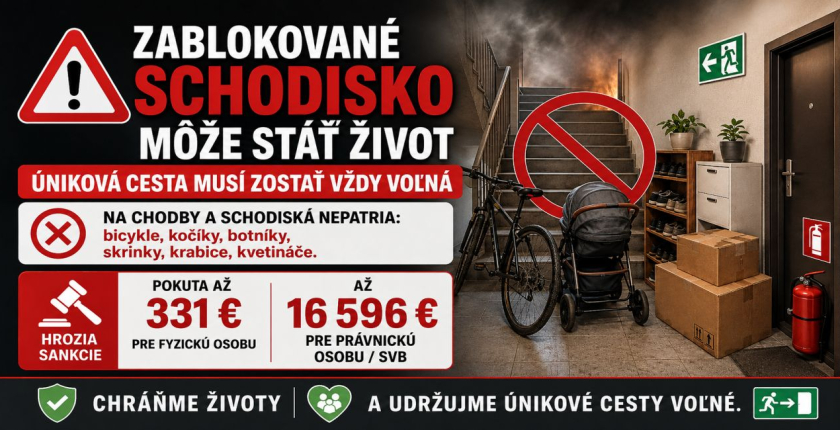 Zablokované schodisko v bytovom dome môže stáť život